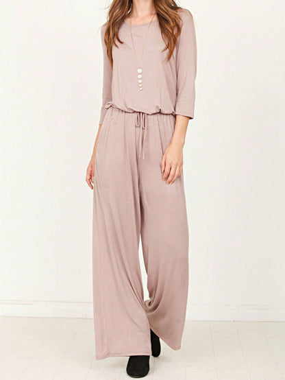 Boho Casual Beige Blue Floral Leaf Tank Cami One Shoulder Ruffle Wide Leg Jumpsuit Small To 3 XL PLUS