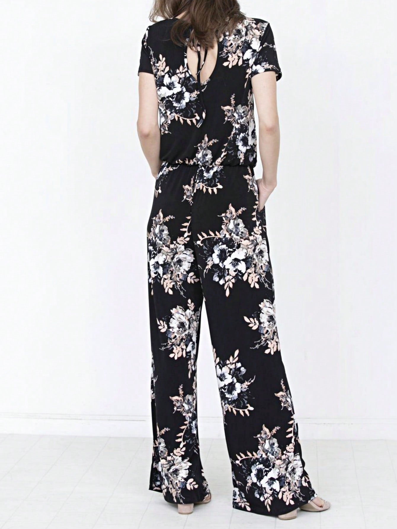 Boho Casual Beige Blue Floral Leaf Tank Cami One Shoulder Ruffle Wide Leg Jumpsuit Small To 3 XL PLUS