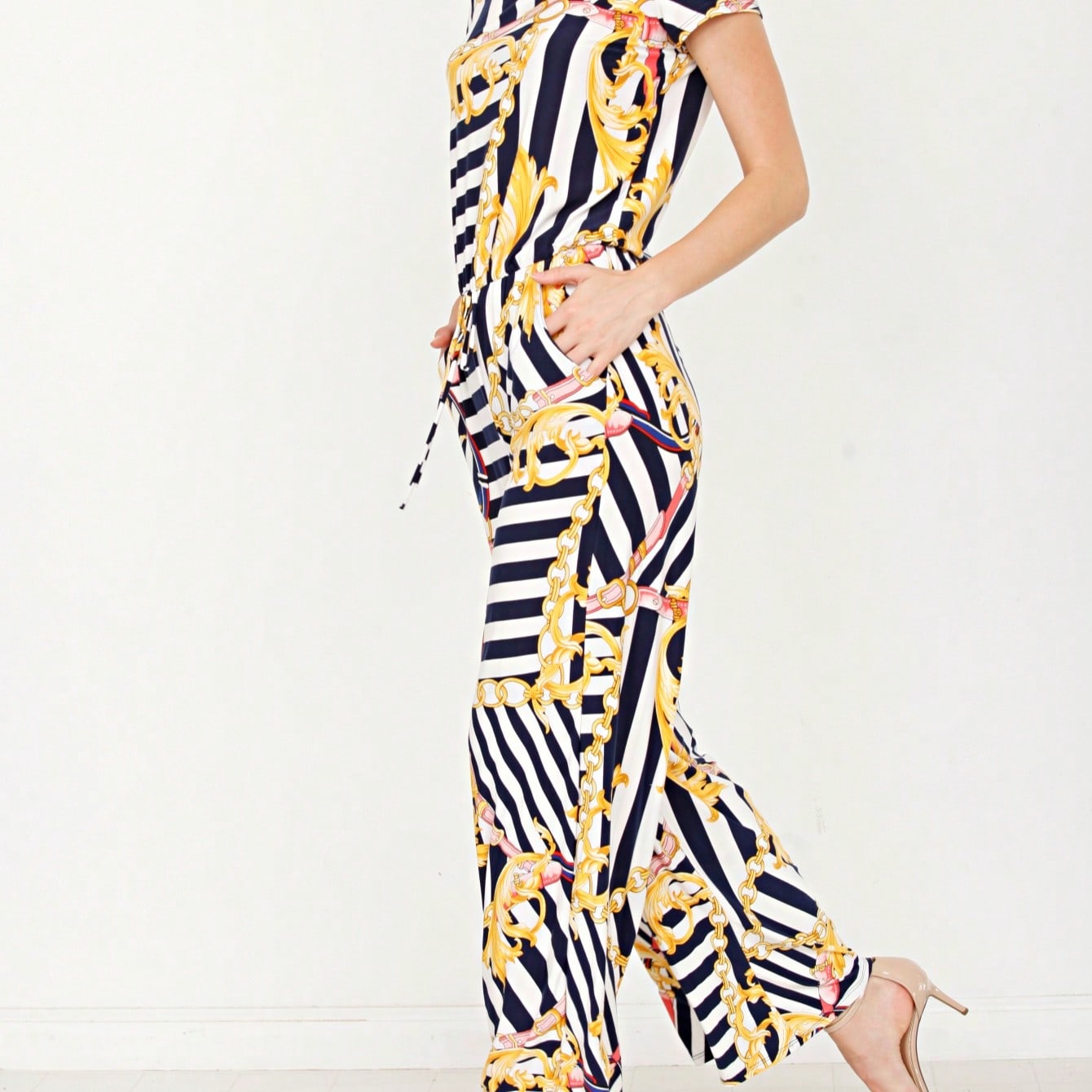 Boho Casual Beige Blue Floral Leaf Tank Cami One Shoulder Ruffle Wide Leg Jumpsuit Small To 3 XL PLUS