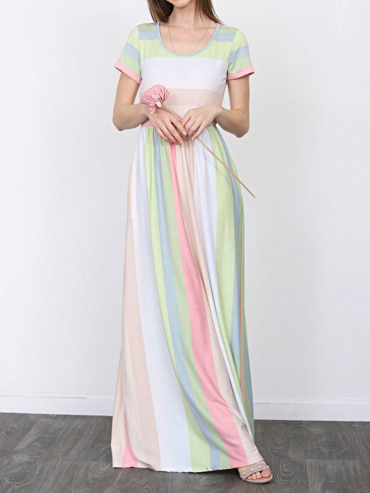 Boho Retro Polka Dot Rayon Mix Casual  Maxi Dress With Folded Cap Sleeve Side Pockets Versatile Summer Dress For Women