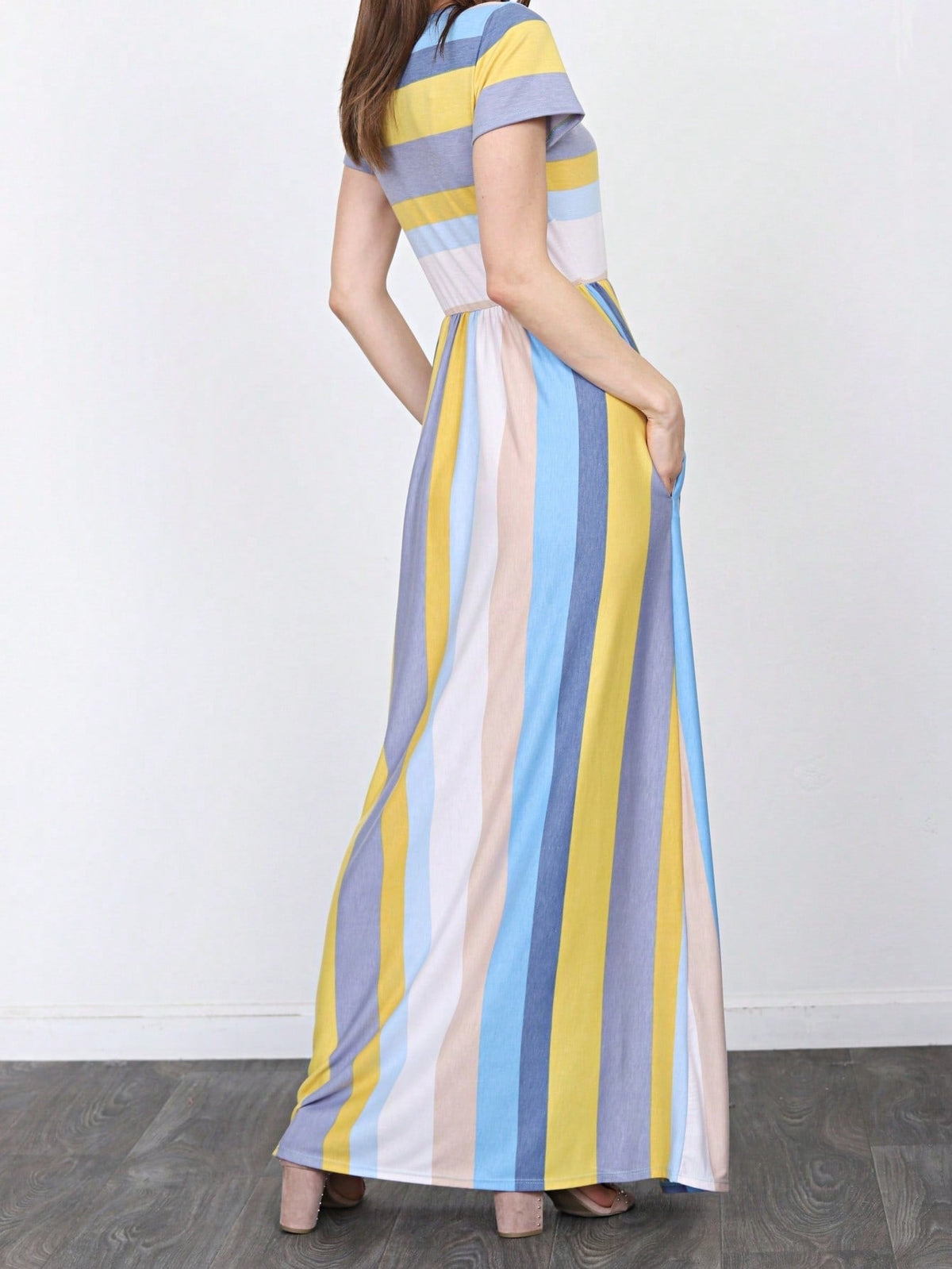 Boho Retro Polka Dot Rayon Mix Casual  Maxi Dress With Folded Cap Sleeve Side Pockets Versatile Summer Dress For Women