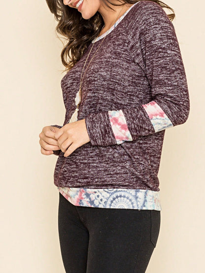 Boho Retro 90's Vintage  Preppy V Stitch  Stripe Knit Contrast Binding Brushed Soft Floral Raglan Sleeve Tunic Top Pullover Only