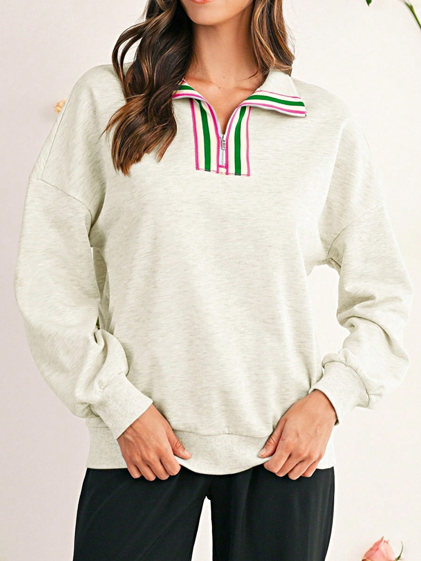 Boho Retro Vintage 90's Cotton Vanilla Beige Button Waffle Patchwork Long Pocket Sleeve Henley Knit Top Sweat Shirt Pullover