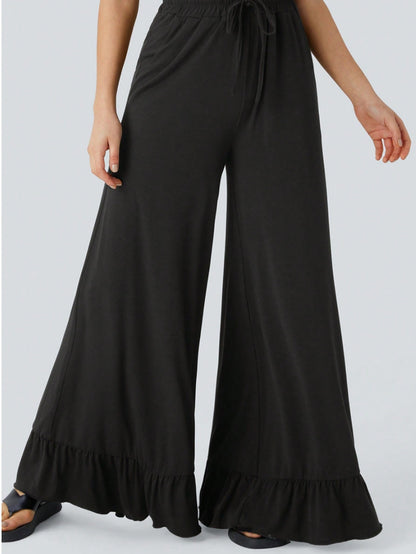 Boho Retro 90's Solid Black  Charcoal Viscose Shape High Waist Flared Leggings Pants