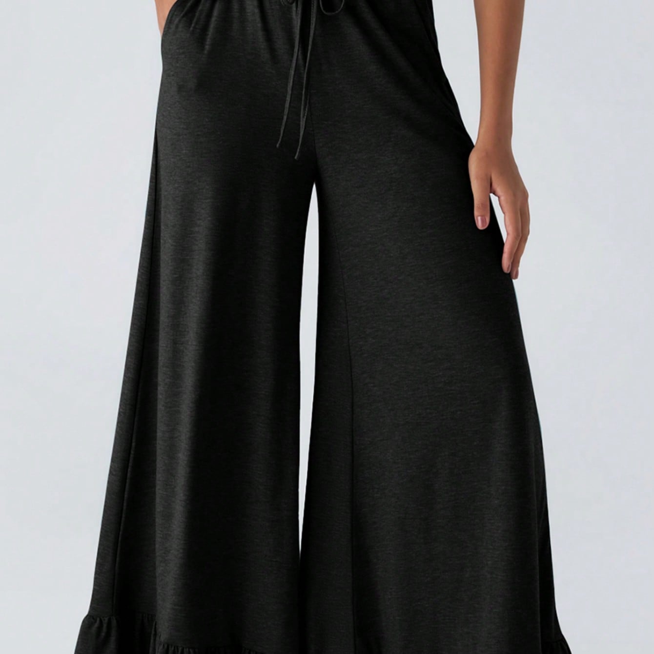 Boho Retro 90's Solid Black  Charcoal Viscose Shape High Waist Flared Leggings Pants
