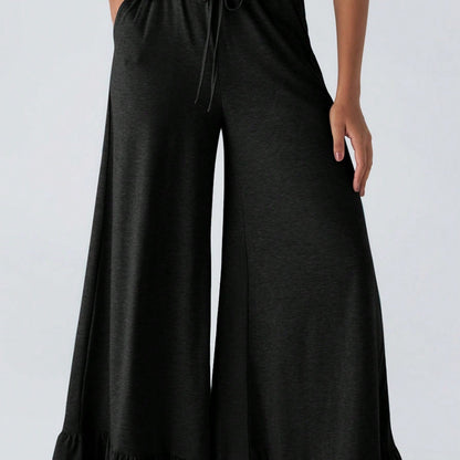 Boho Retro 90's Solid Black  Charcoal Viscose Shape High Waist Flared Leggings Pants