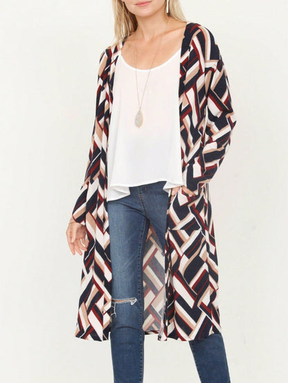 Boho Vintage Stripe Grey Violet Light Weight Three Quarter Sleeve  Knit Slouch Kimono Cardigan