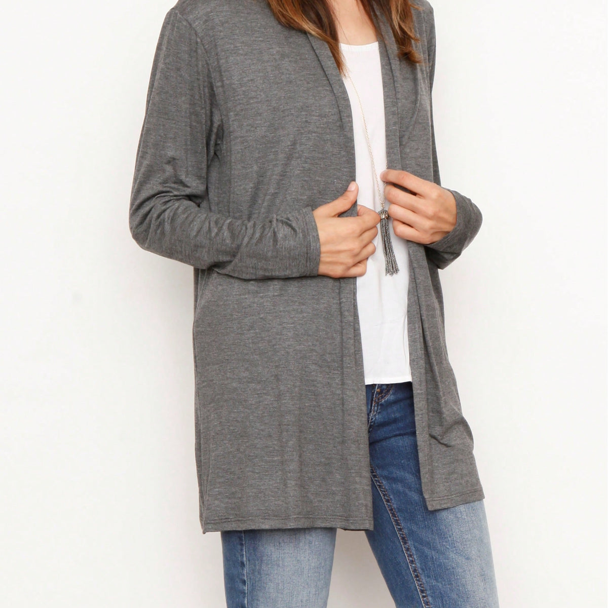 Boho Vintage Stripe Grey Violet Light Weight Three Quarter Sleeve  Knit Slouch Kimono Cardigan