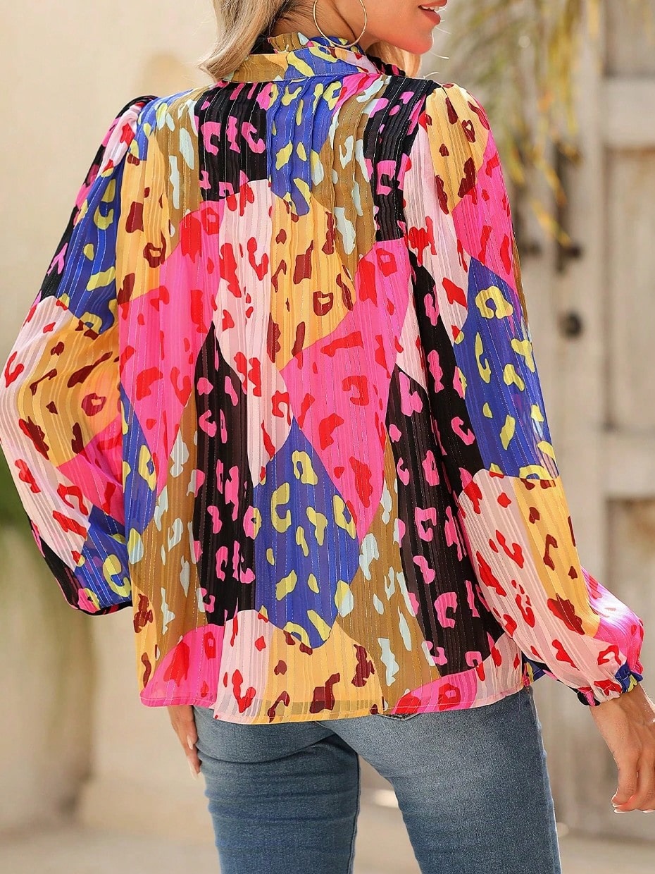 Boho Retro Vintage 60's Vibe Rose Green Cotton  V Notch Neck Lantern Bubble Sleeve Top Shirt Blouse
