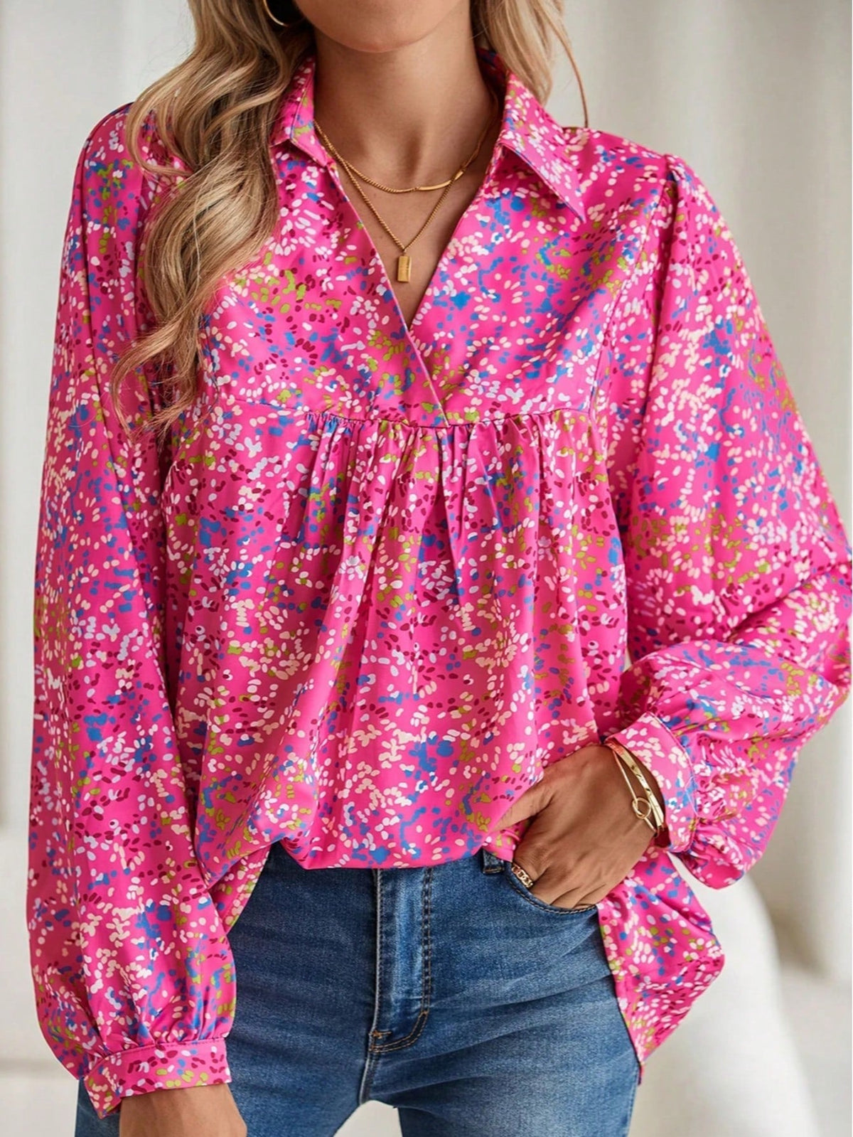 Boho Retro Vintage 60's Vibe Rose Red Floral Pleated Blue Stripe Dolman Bat Wing Ivory Whited Top Shirt Blouse