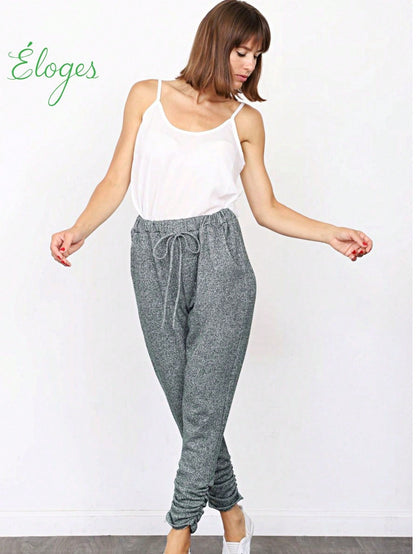Boho Retro 90's Cloud Tie Dye Pink Blue Grey Shirred Cuff Leg Cropped Jogger Pants With Drawstring