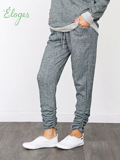Boho Retro 90's Cloud Tie Dye Pink Blue Grey Shirred Cuff Leg Cropped Jogger Pants With Drawstring