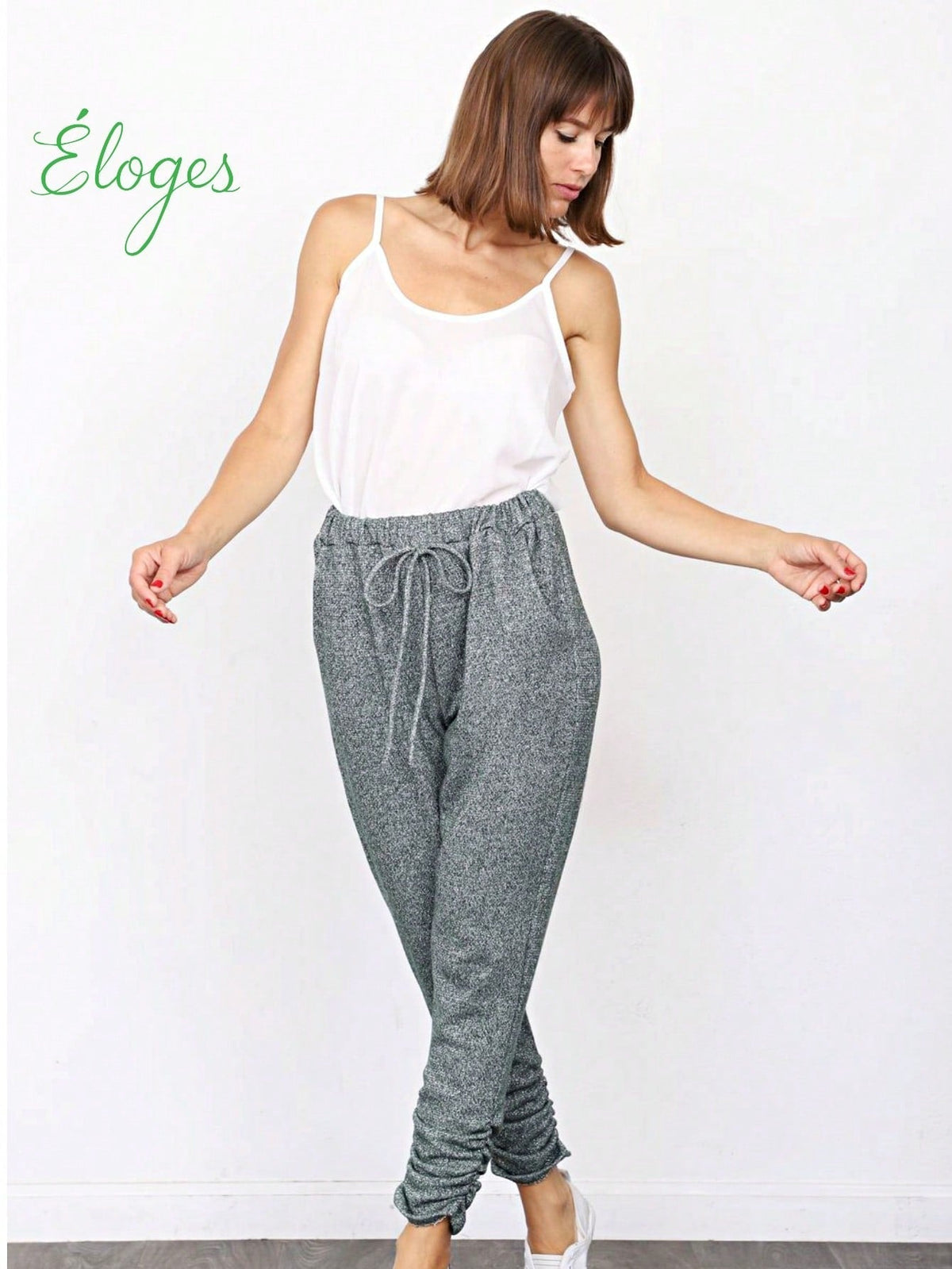 Boho Retro 90's Cloud Tie Dye Pink Blue Grey Shirred Cuff Leg Cropped Jogger Pants With Drawstring