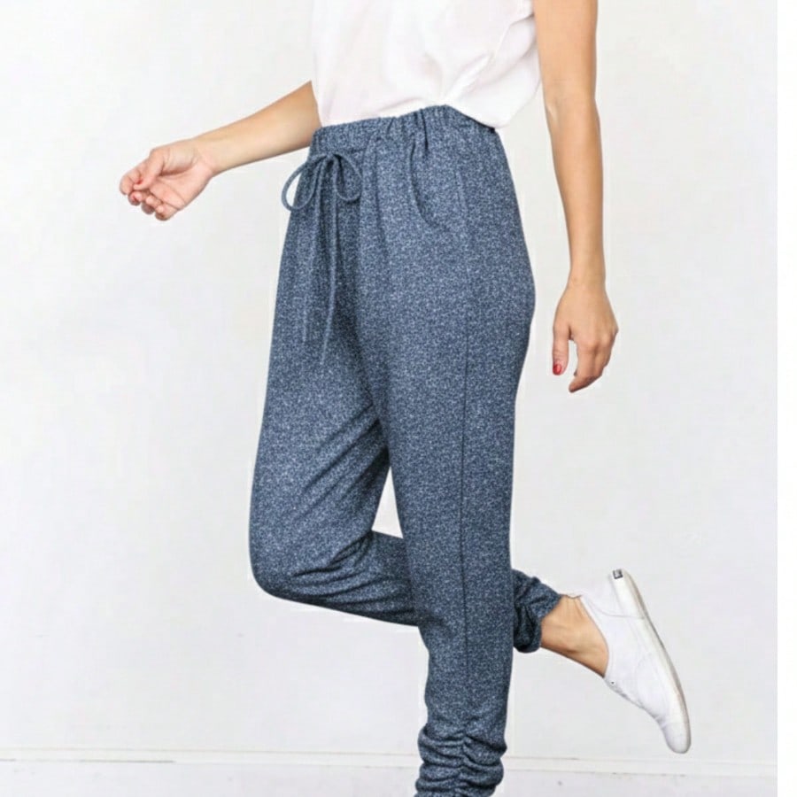 Boho Retro 90's Cloud Tie Dye Pink Blue Grey Shirred Cuff Leg Cropped Jogger Pants With Drawstring