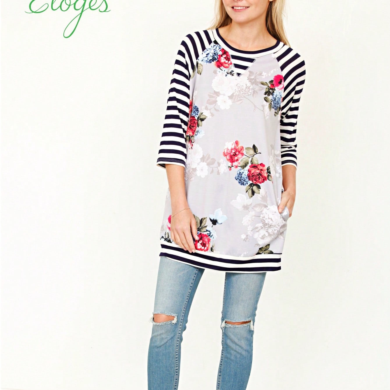 Boho Retro 90's Vintage  Preppy V Stitch  Stripe Knit Contrast Binding Brushed Soft Stripe Raglan Sleeve Tunic Top Pullover