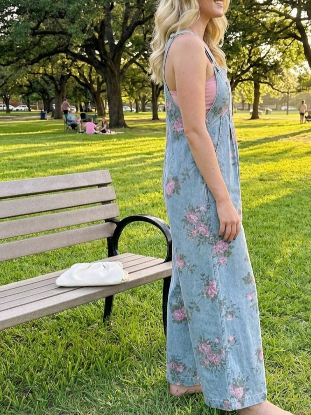 Boho  Button Floral Jean Cotton Denim Overall Romper Jumpsuit