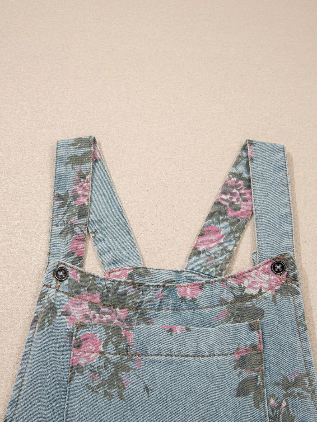 Boho  Button Floral Jean Cotton Denim Overall Romper Jumpsuit