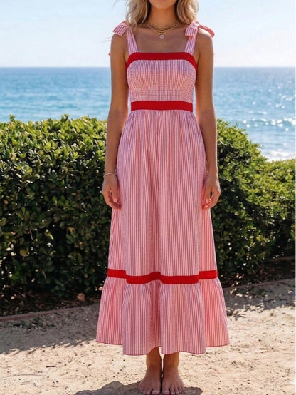 Boho Vacation Cotton Wavy White Elegant Tiered Maxi Long Shirt  Dress With Drawstring  Versatile Summer Dress For Women