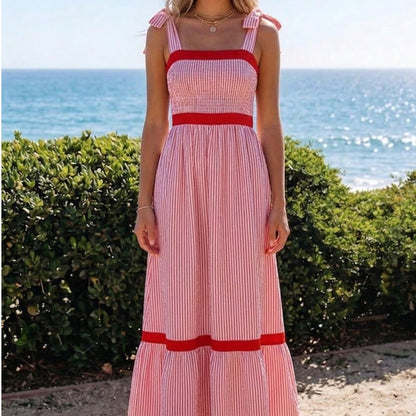 Boho Vacation Cotton Wavy White Elegant Tiered Maxi Long Shirt  Dress With Drawstring  Versatile Summer Dress For Women