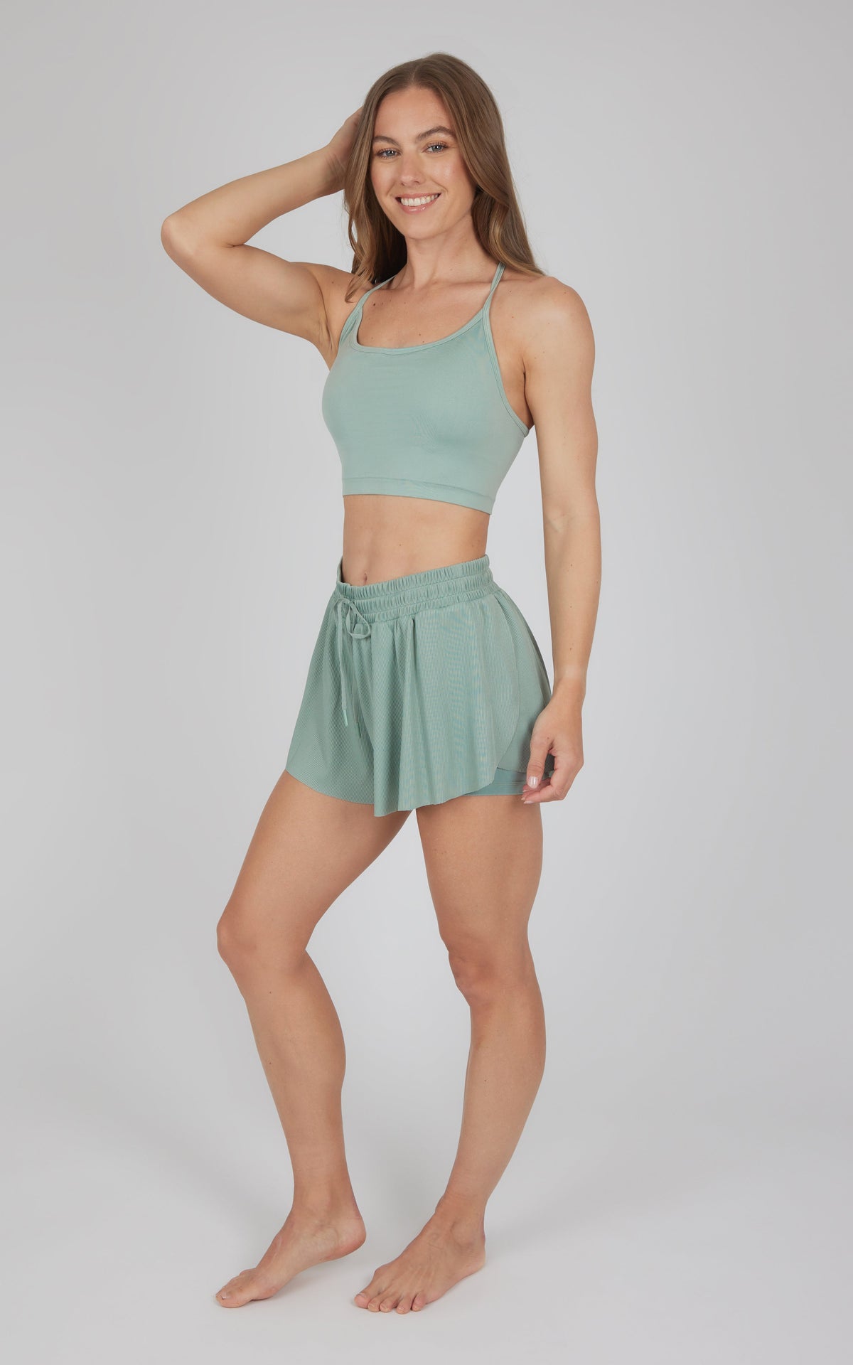 90 Degree by Reflex 2 PC Seamless Bra and Ribbed 2 in 1 Running Short