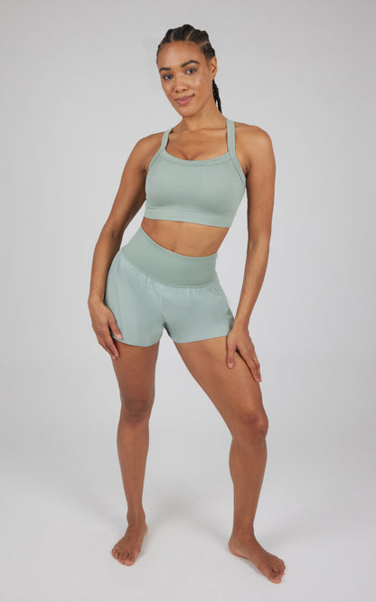 90 Degree by Reflex 2 PC Ribbed Seamless Strappy Bra and Woven Short
