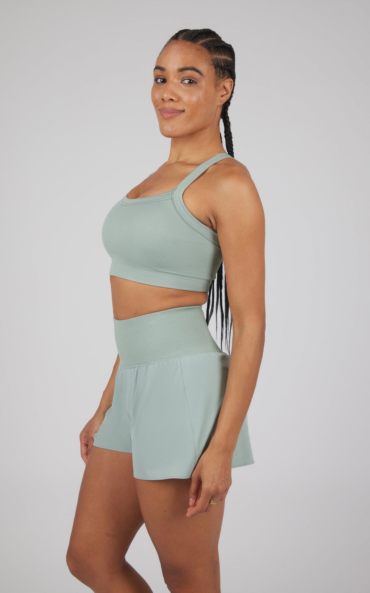 90 Degree by Reflex 2 PC Ribbed Seamless Strappy Bra and Woven Short
