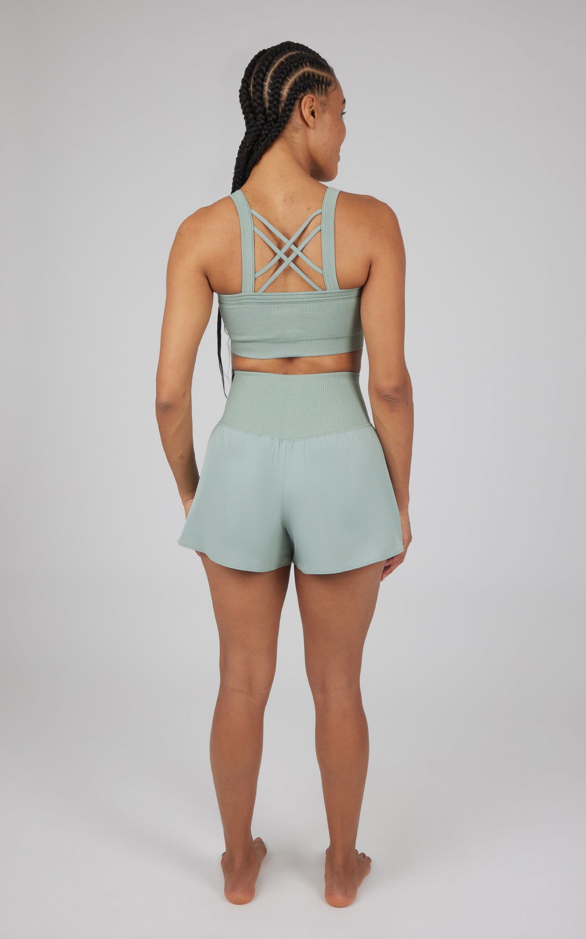 90 Degree by Reflex 2 PC Ribbed Seamless Strappy Bra and Woven Short