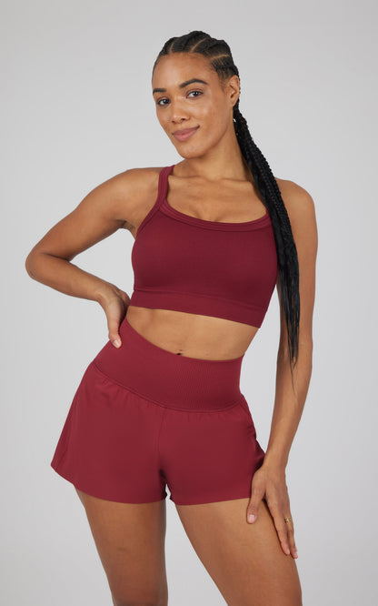 90 Degree by Reflex 2 PC Ribbed Seamless Strappy Bra and Woven Short