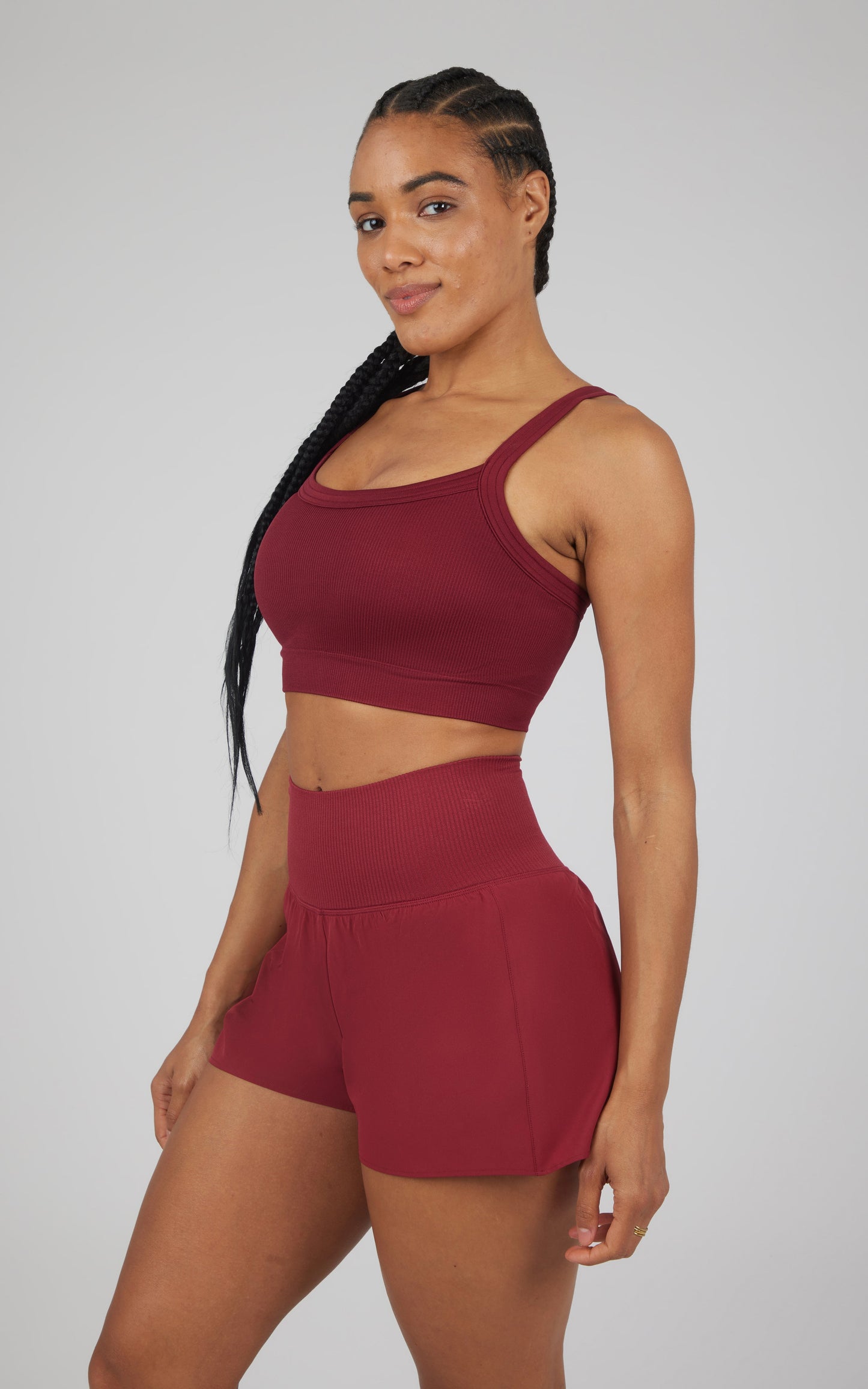 90 Degree by Reflex 2 PC Ribbed Seamless Strappy Bra and Woven Short
