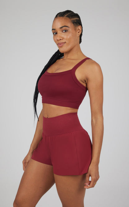 90 Degree by Reflex 2 PC Ribbed Seamless Strappy Bra and Woven Short