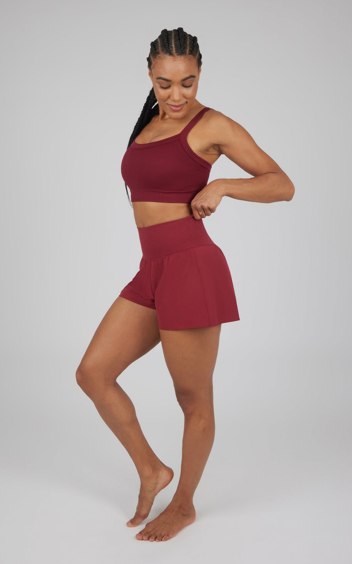 90 Degree by Reflex 2 PC Ribbed Seamless Strappy Bra and Woven Short