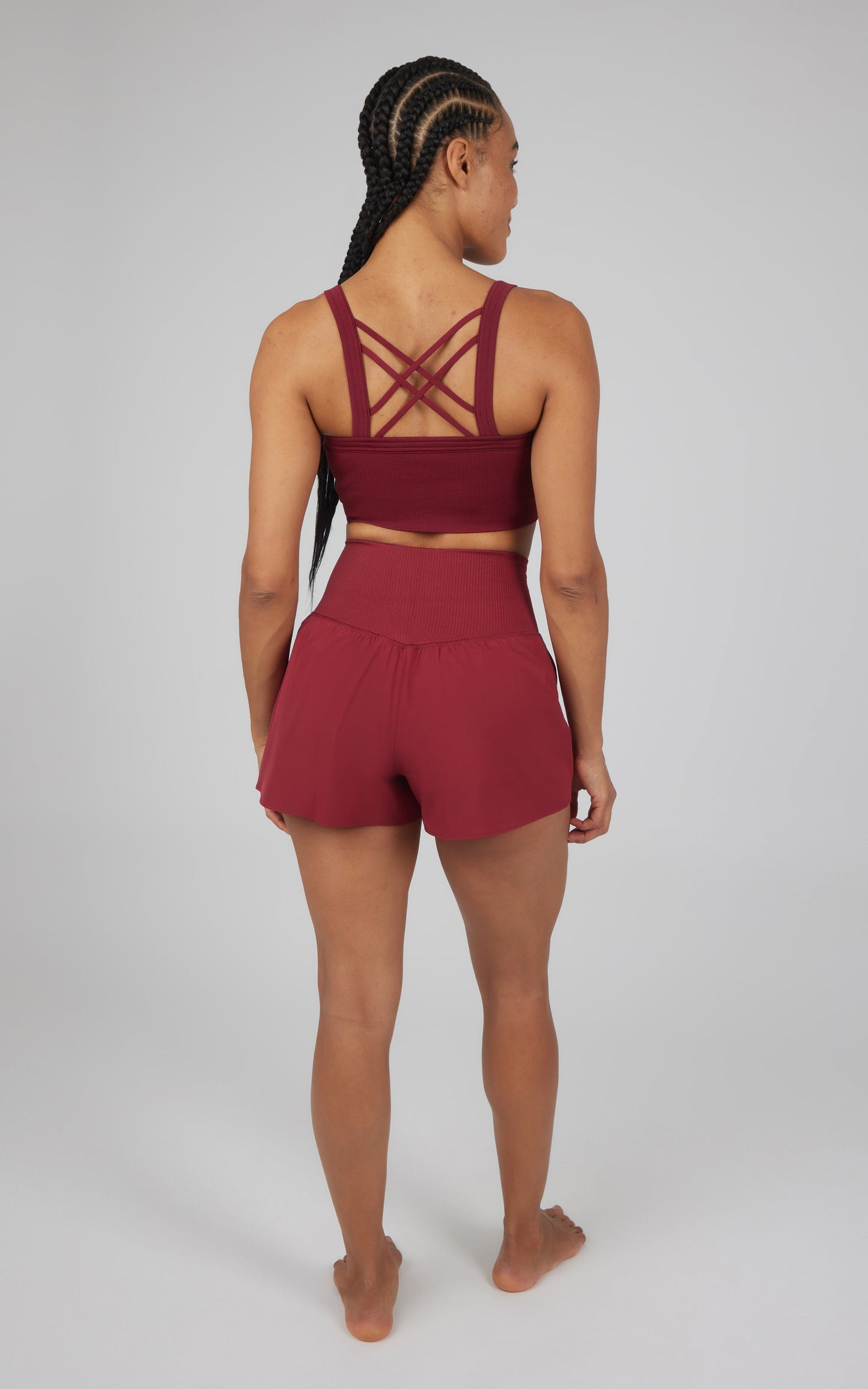 90 Degree by Reflex 2 PC Ribbed Seamless Strappy Bra and Woven Short