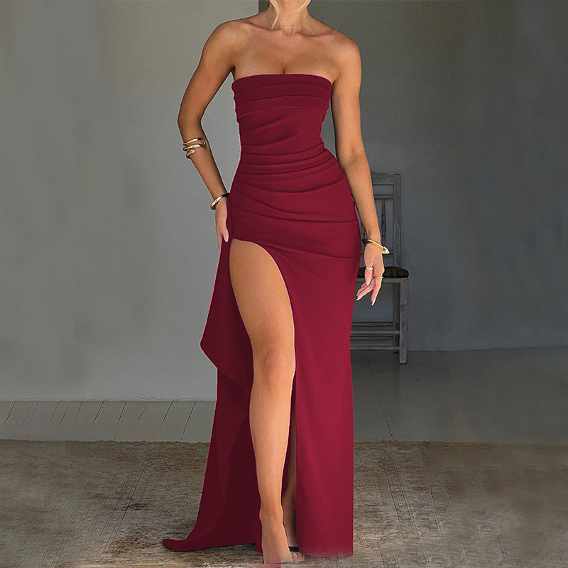 Pleated Strapless Maxi Dress