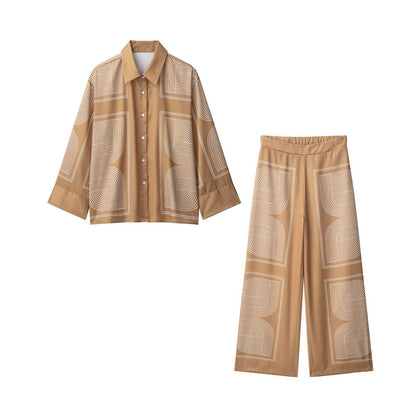 Printed twill shirt and pants set