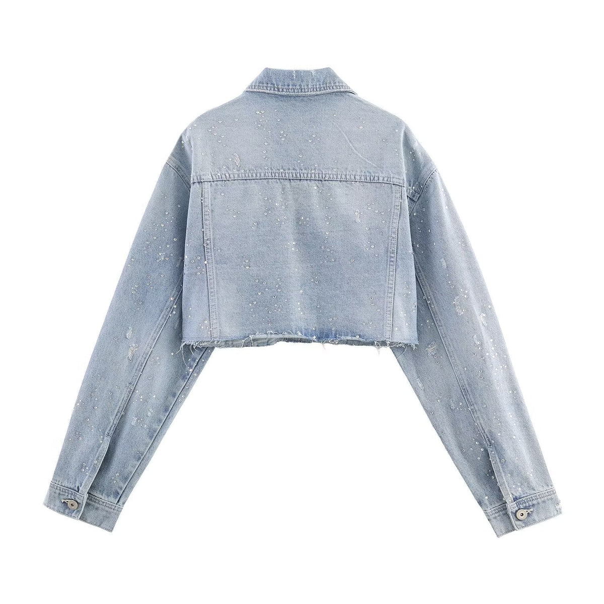 Water drill short denim jacket+pants set