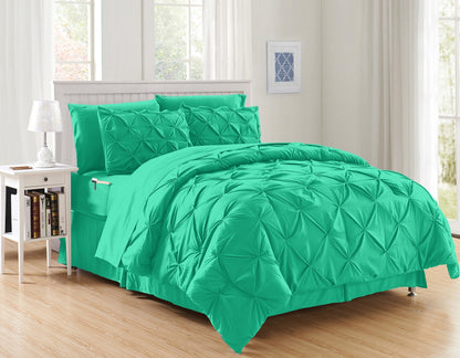 Elegant Comfort 8-Piece Pintuck Pinch Pleated Comforter Set - Includes 4-Piece Sheet Set with Double Sided Storage Pockets