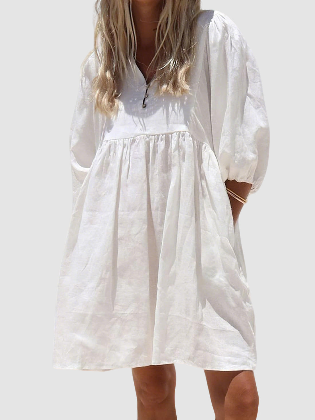 Women's Summer V-Neck Puff-Sleeve Dress