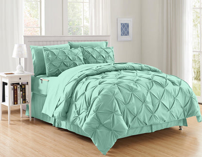 Elegant Comfort 8-Piece Pintuck Pinch Pleated Comforter Set - Includes 4-Piece Sheet Set with Double Sided Storage Pockets
