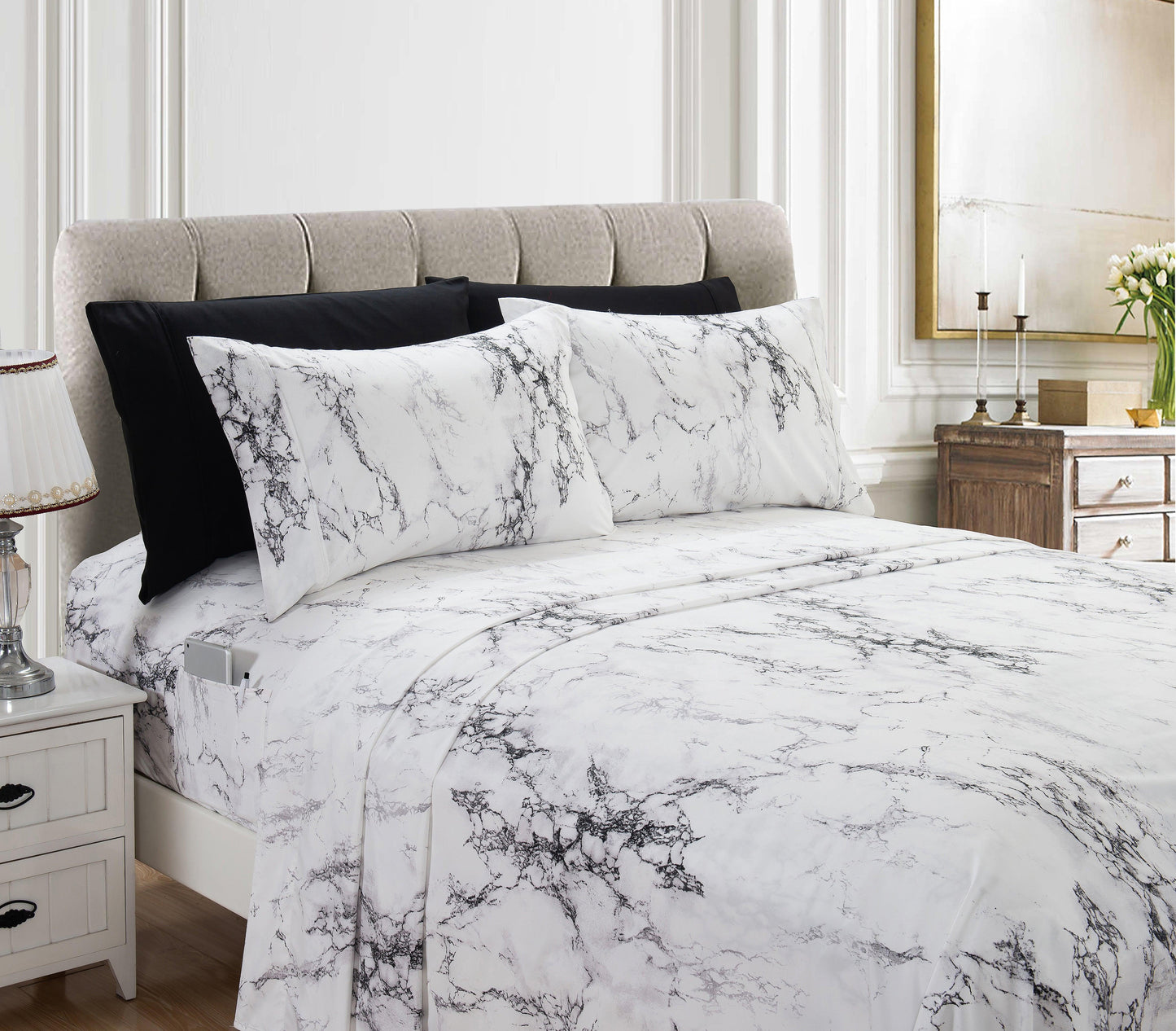 Elegant Comfort 6-Piece Marble Printed Pattern - Soft as a Hotel Premium Quality