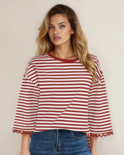 Amira Lace Trim Bell Sleeve Top - Red