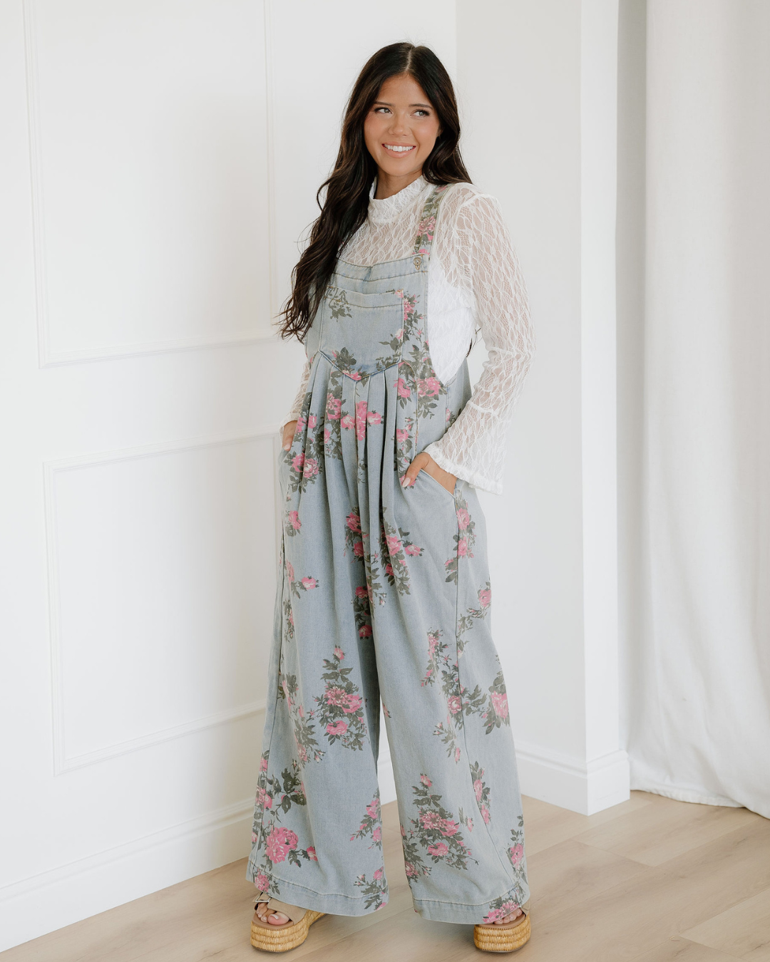 Amara Sheer Lace Bell Sleeve Mock Neck Blouse