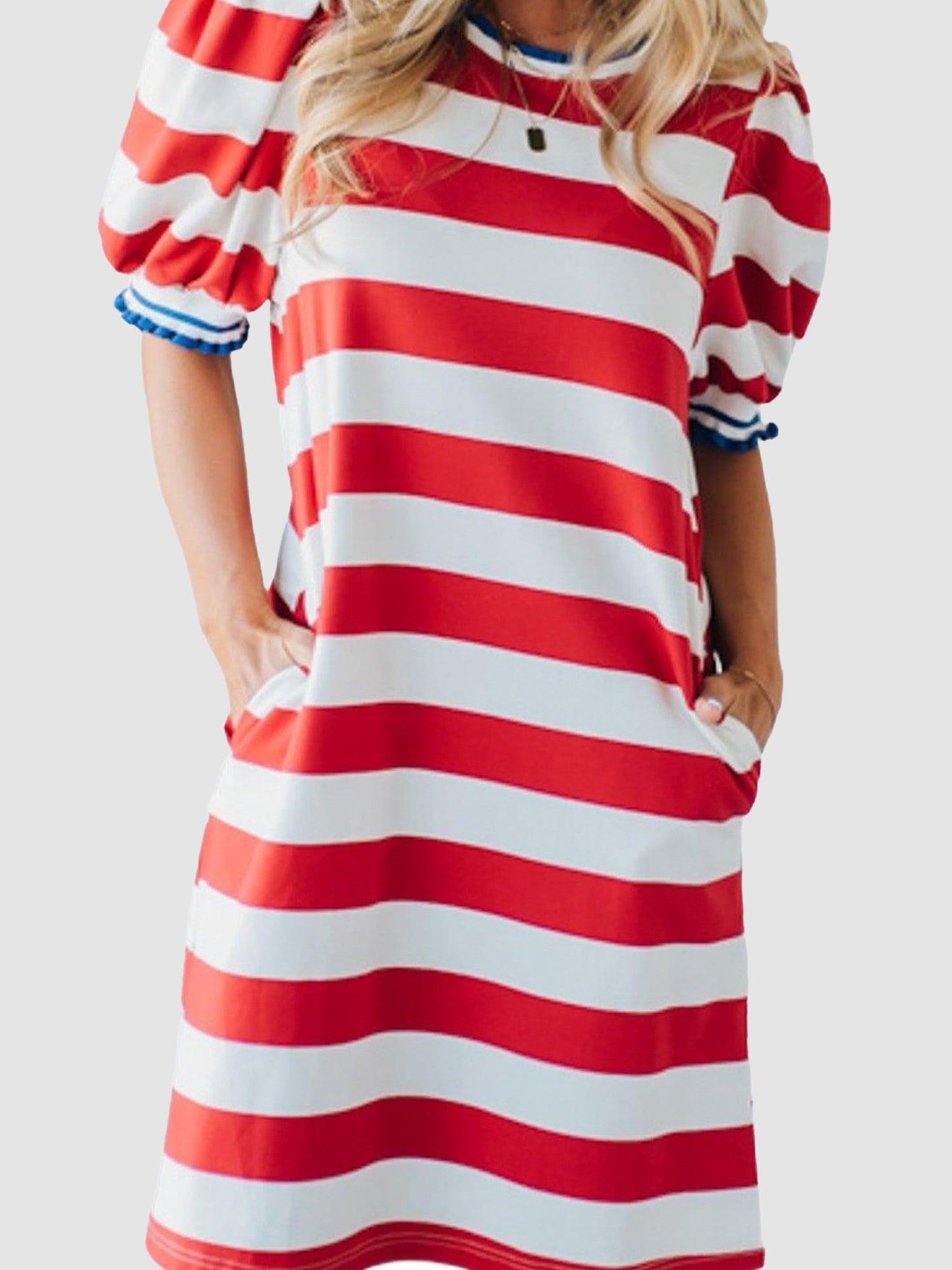 Womens Stripe Contrast Trim Dresses Casual Fashion Summer Shift Mini Dress Striped