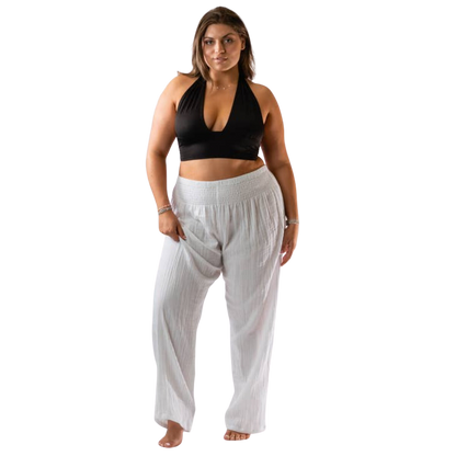 Lotus and Luna Wide Leg Cotton Pants - White