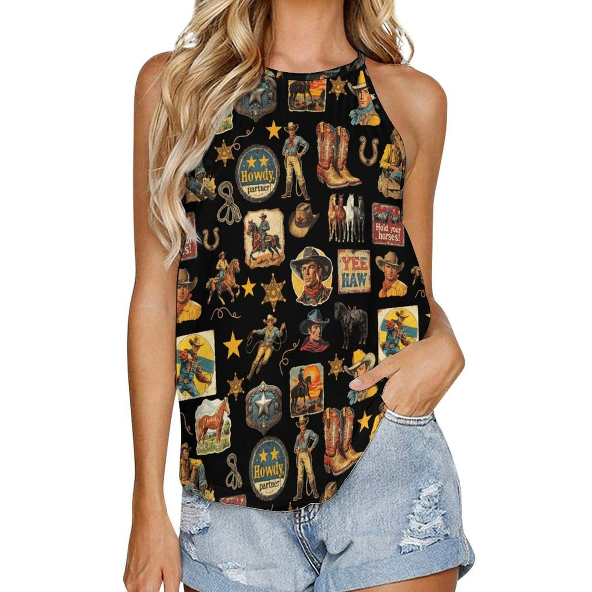 Baha Ranch Vintage Cowboy Collage Western Tank Top