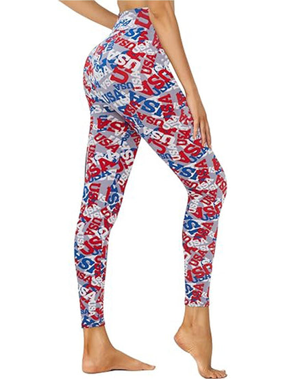 Cropped High-Rise Leggings – USA Flag Print Patriotic Workout Pants