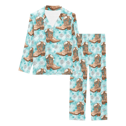 Baha Ranch Turquoise Christmas Boots Women's Western Pajamas