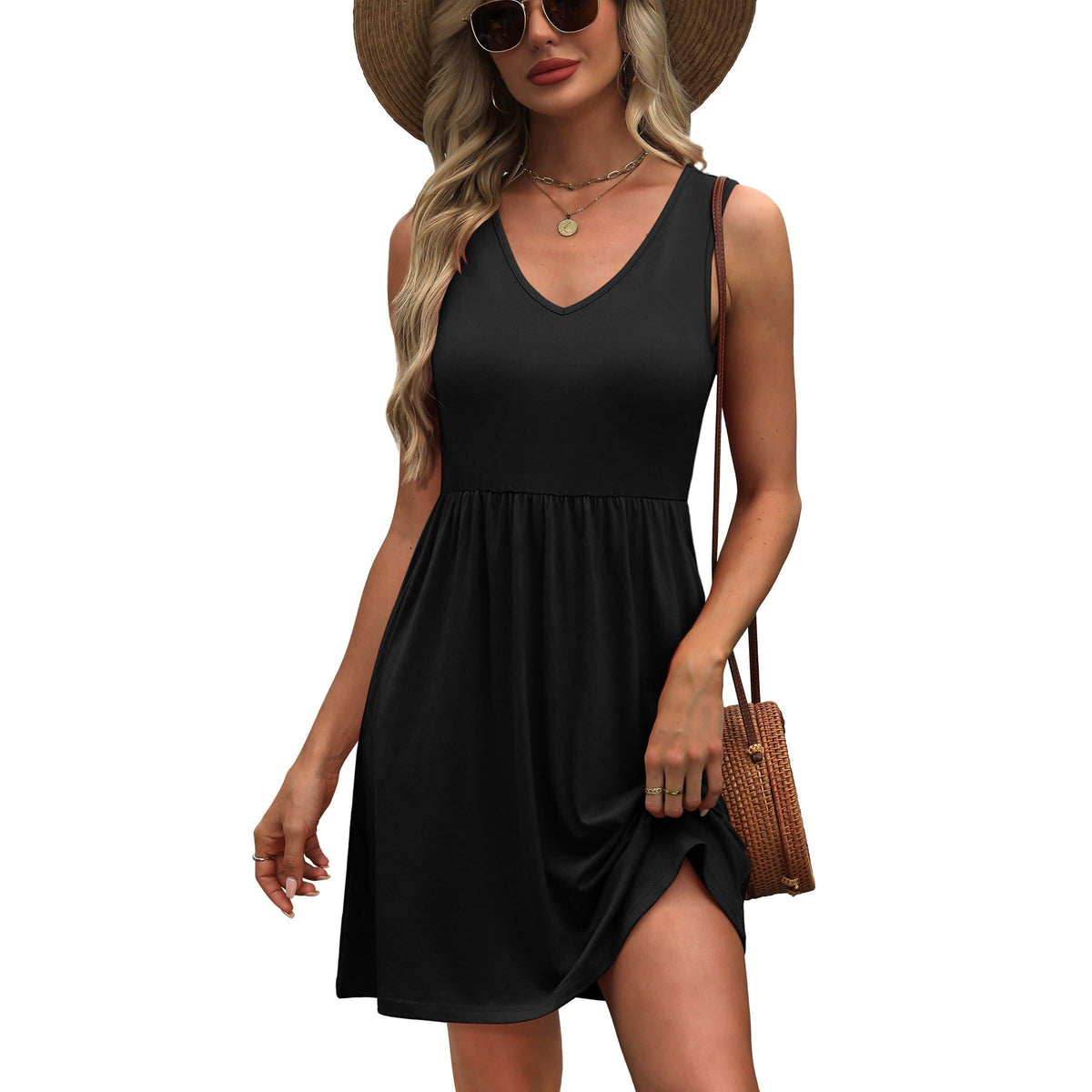 Women's Floral V-Neck Sleeveless Mini Dress