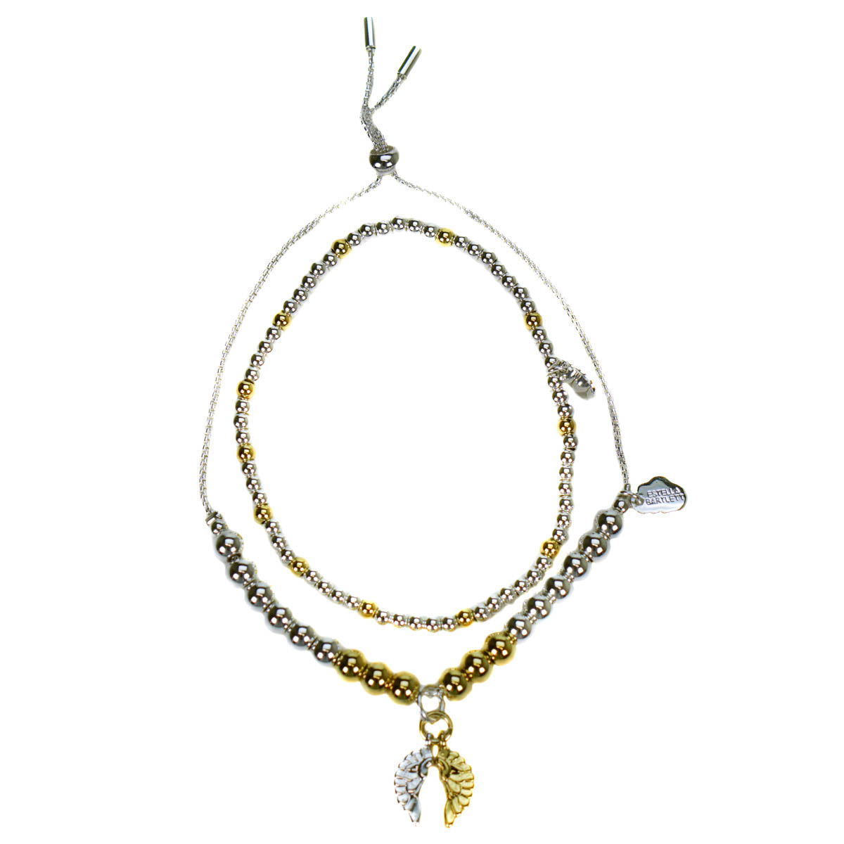 Estella Bartlett Angel Wings Bracelet Set of 2 Silver and Gold Beaded bracelets