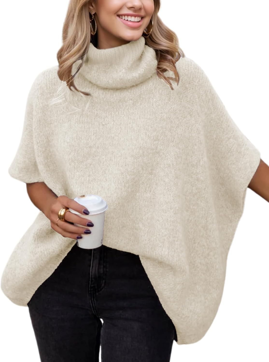 ✨Women's Turtleneck Cropped Bat Sleeve Knit Top