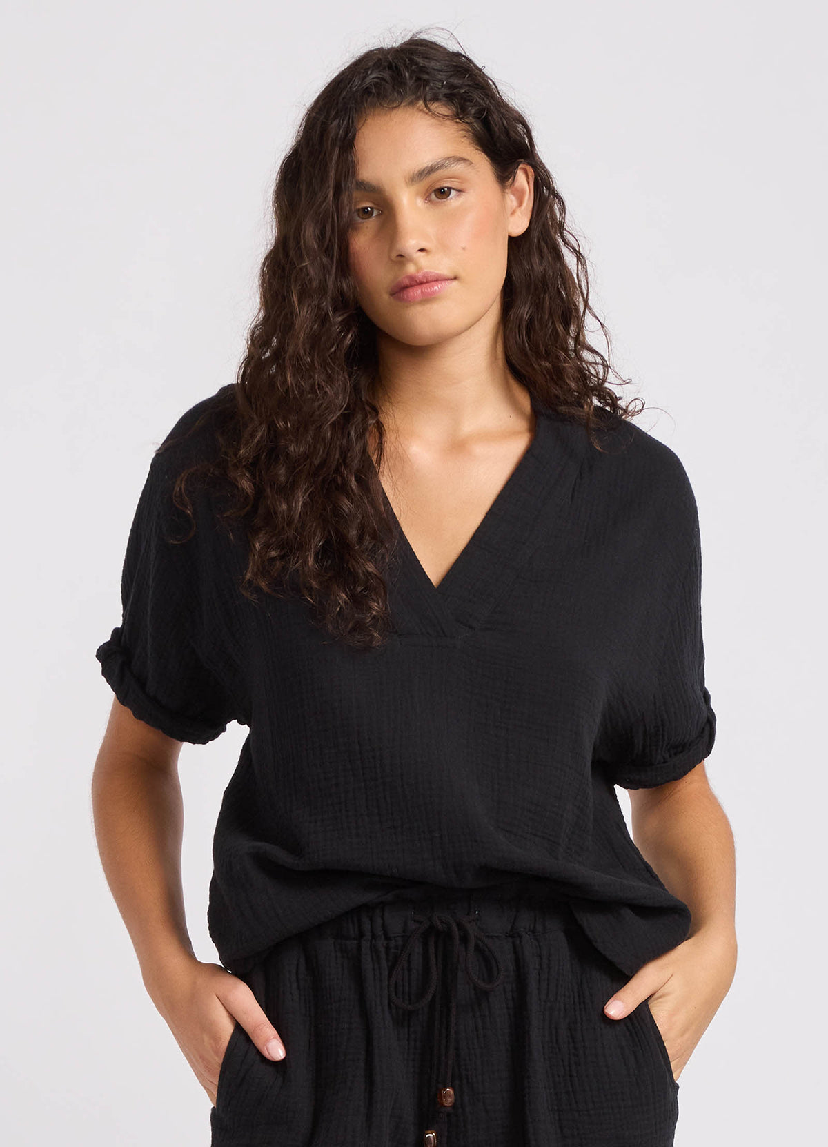 Double Gauze V-Neck Top